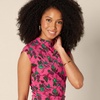 Amazon Essentials Women’s Slim-Fit Extended-Sleeve Ruched Matte Jersey Top with Mock Neck(Hot Pink Leafy Floral Ditsy)
