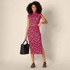 Amazon Essentials Women’s Slim-Fit Extended-Sleeve Ruched Matte Jersey Top with Mock Neck(Hot Pink Leafy Floral Ditsy)
