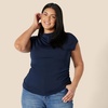 Amazon Essentials Women’s Slim-Fit Extended-Sleeve Ruched Matte Jersey Top with Mock Neck(Navy)
