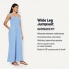 Amazon Essentials Women’s Square Neck Wide Leg Sleeveless Jumpsuit(Blue Beige Ditsy Flower)