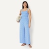 Amazon Essentials Women’s Square Neck Wide Leg Sleeveless Jumpsuit(Blue Beige Ditsy Flower)