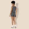 Amazon Essentials Women’s Studio Terry V Neck Romper, Stretchy Exercise Loungewear, Soft(Charcoal Heather)