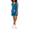 Amazon Essentials Women’s Studio Terry V Neck Romper, Stretchy Exercise Loungewear, Soft(Teal Blue)