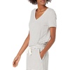 Amazon Essentials Women’s Supersoft Terry Short-Sleeve V-Neck Romper (Previously Daily Ritual)(Black White Thin Stripe)