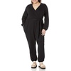 Amazon Essentials Women’s Versatile Knit Surplice Jumpsuit with Sleeves, Elastic Waist (Available in Plus Size)(Black)