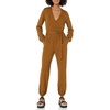 Amazon Essentials Women’s Versatile Knit Surplice Jumpsuit with Sleeves, Elastic Waist (Available in Plus Size)(Dark Chestnut Brown)