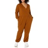 Amazon Essentials Women’s Versatile Knit Surplice Jumpsuit with Sleeves, Elastic Waist (Available in Plus Size)(Dark Chestnut Brown)