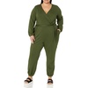 Amazon Essentials Women’s Versatile Knit Surplice Jumpsuit with Sleeves, Elastic Waist (Available in Plus Size)(Dark Olive)