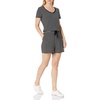 Amazon Essentials Women’s Casual Summer Short-Sleeve Scoop Neck Romper with Elastic Waist(Black Thin Stripe)