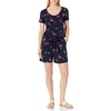 Amazon Essentials Women’s Casual Summer Short-Sleeve Scoop Neck Romper with Elastic Waist(Navy Red Tulips)