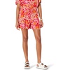 Amazon Essentials Women’s High-Rise Relaxed-Fit Fluid Twill Pull-On Shorts(Bright Poppy Red Folk Floral Multi)