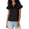 Amazon Essentials Women’s Relaxed-Fit Ruffle-Neck Cotton Sateen Blouse(Black)