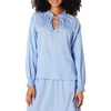 Amazon Essentials Women’s Relaxed-Fit Ruffle-Neck Cotton Sateen Blouse(Blue White Stripe)