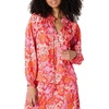 Amazon Essentials Women’s Relaxed-Fit Ruffle-Neck Cotton Sateen Blouse(Bright Poppy Red Folk Floral Multi)