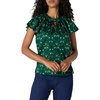 Amazon Essentials Women’s Relaxed-Fit Ruffle-Neck Cotton Sateen Blouse(Dark Green Green Birds)