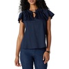 Amazon Essentials Women’s Relaxed-Fit Ruffle-Neck Cotton Sateen Blouse(Navy)