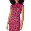 Amazon Essentials Women’s Slim-Fit Extended-Sleeve Ruched Matte Jersey Top with Mock Neck(Hot Pink Leafy Floral Ditsy)