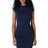 Amazon Essentials Women’s Slim-Fit Extended-Sleeve Ruched Matte Jersey Top with Mock Neck(Navy)