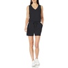 Amazon Essentials Women’s Studio Terry V Neck Romper, Stretchy Exercise Loungewear, Soft(Black)