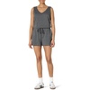Amazon Essentials Women’s Studio Terry V Neck Romper, Stretchy Exercise Loungewear, Soft(Charcoal Heather)