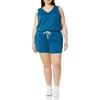 Amazon Essentials Women’s Studio Terry V Neck Romper, Stretchy Exercise Loungewear, Soft(Teal Blue)