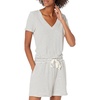 Amazon Essentials Women’s Supersoft Terry Short-Sleeve V-Neck Romper (Previously Daily Ritual)(Black White Thin Stripe)