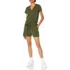 Amazon Essentials Women’s Supersoft Terry Short-Sleeve V-Neck Romper (Previously Daily Ritual)(Olive)