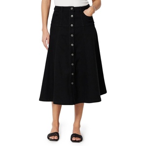Amazon Essentials Women’s A-Line High-Rise Denim Button-Down Midi Skirt(Black)