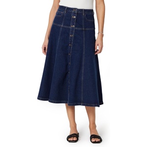 Amazon Essentials Women’s A-Line High-Rise Denim Button-Down Midi Skirt(Dark Midnight Wash)
