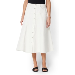 Amazon Essentials Women’s A-Line High-Rise Denim Button-Down Midi Skirt(White)