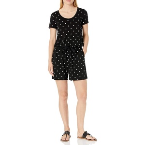 Amazon Essentials Women’s Casual Summer Short-Sleeve Scoop Neck Romper with Elastic Waist(Black Dot)