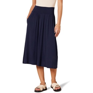 Amazon Essentials Women’s Jersey Pull On Midi Length Skirt(Navy)