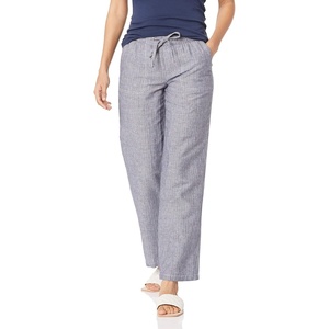 Amazon Essentials Women’s Linen Blend Drawstring Relaxed Fit Wide Leg Pants (Available in Plus Size)(Grey Vertical Stripe)