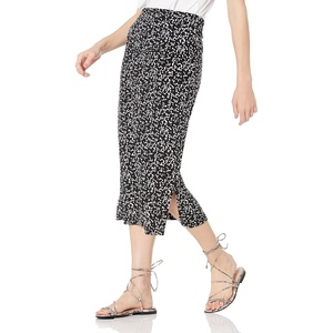 Amazon Essentials Women’s Pull-On Knit Midi Skirt with Elastic Waist, Slits(Black White Abstract Animal)