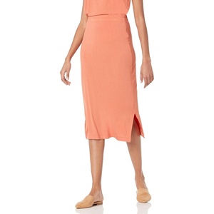 Amazon Essentials Women’s Pull-On Knit Midi Skirt with Elastic Waist, Slits(Clay)