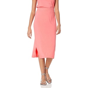 Amazon Essentials Women’s Pull-On Knit Midi Skirt with Elastic Waist, Slits(Peach)