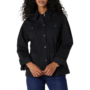 Amazon Essentials Women’s Relaxed-Fit Dropped Shoulder Midweight Cotton Twill Jacket(Black)