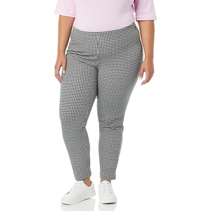 Amazon Essentials Women’s Slim-Fit Bi-Stretch Side Zip Ankle Pant(White/Black  Gingham)
