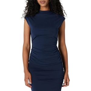 Amazon Essentials Women’s Slim-Fit Extended-Sleeve Ruched Matte Jersey Top with Mock Neck(Navy)