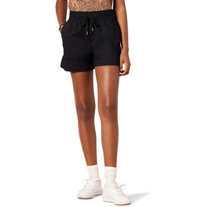Amazon Essentials Women’s Stretch Cotton Mid-Rise Pull-On Relaxed-Fit Shorts(Black)