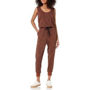 Amazon Essentials Women’s Studio Terry Stretchy Jumpsuit for Exercise (Available in Plus Size)(Black Brown Animal Print)