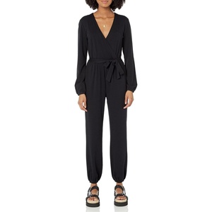 Amazon Essentials Women’s Versatile Knit Surplice Jumpsuit with Sleeves, Elastic Waist (Available in Plus Size)(Black)
