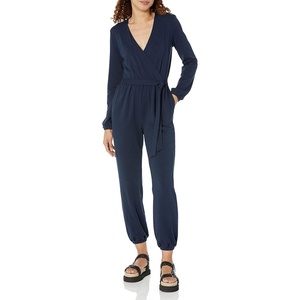 Amazon Essentials Women’s Versatile Knit Surplice Jumpsuit with Sleeves, Elastic Waist (Available in Plus Size)(Navy)
