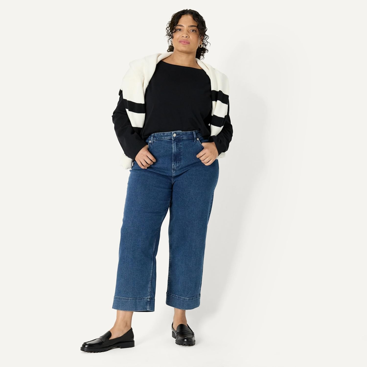 image:imageAmazon Essentials Womens 100 Cotton Heavyweight RelaxedFit LongSleeve Boatneck TopBlack