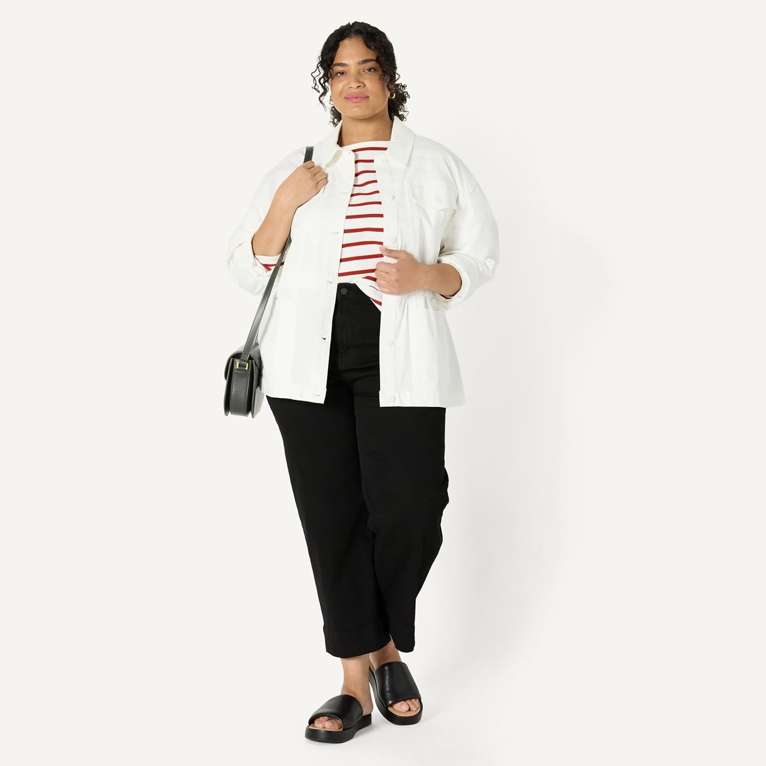 image:imageAmazon Essentials Womens 100 Cotton Heavyweight RelaxedFit LongSleeve Boatneck TopEggshell White Mariner Stripe