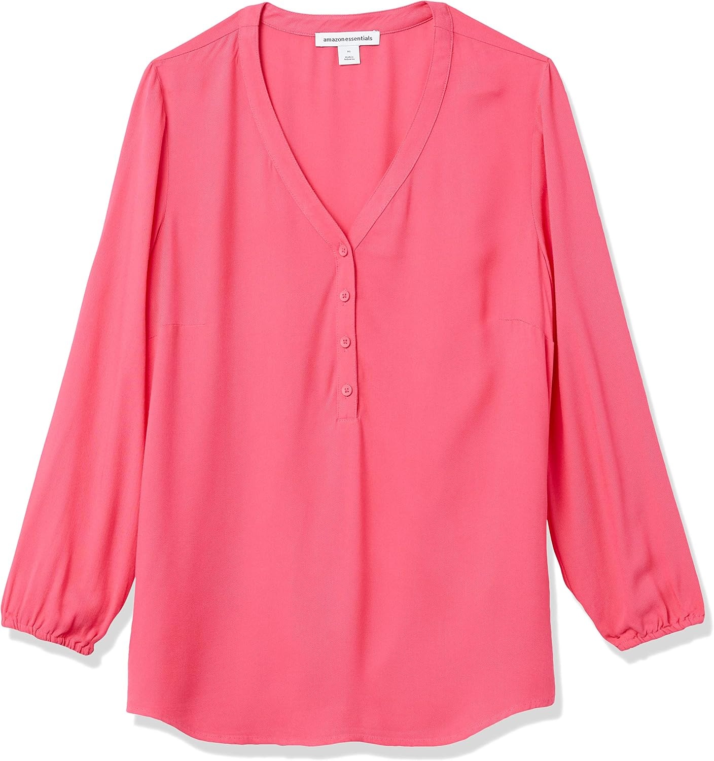 image:imageAmazon Essentials Womens 34 Sleeve Button Popover Shirt LooseFit VNeck Blouse LightweightBright Pink