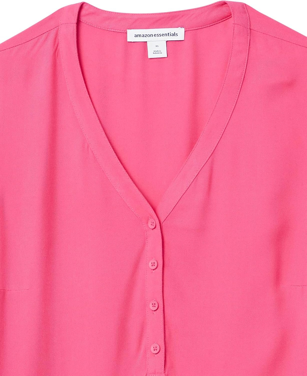 image:imageAmazon Essentials Womens 34 Sleeve Button Popover Shirt LooseFit VNeck Blouse LightweightBright Pink