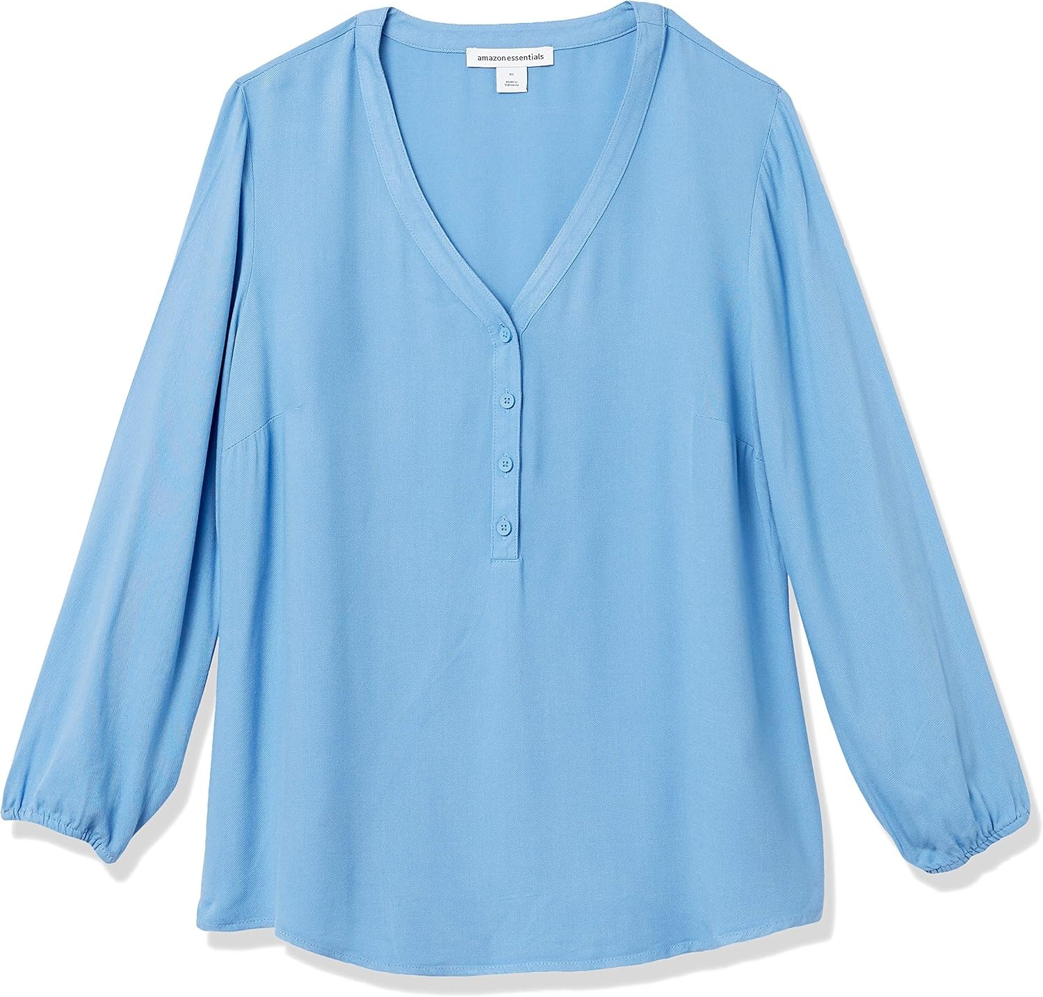 image:imageAmazon Essentials Womens 34 Sleeve Button Popover Shirt LooseFit VNeck Blouse LightweightFrench Blue