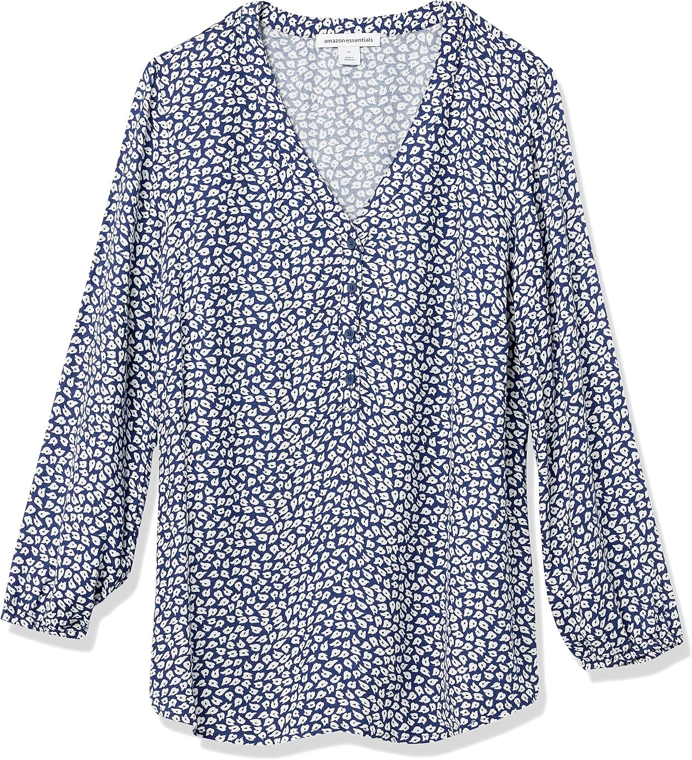 image:imageAmazon Essentials Womens 34 Sleeve Button Popover Shirt LooseFit VNeck Blouse LightweightNavy White Petal