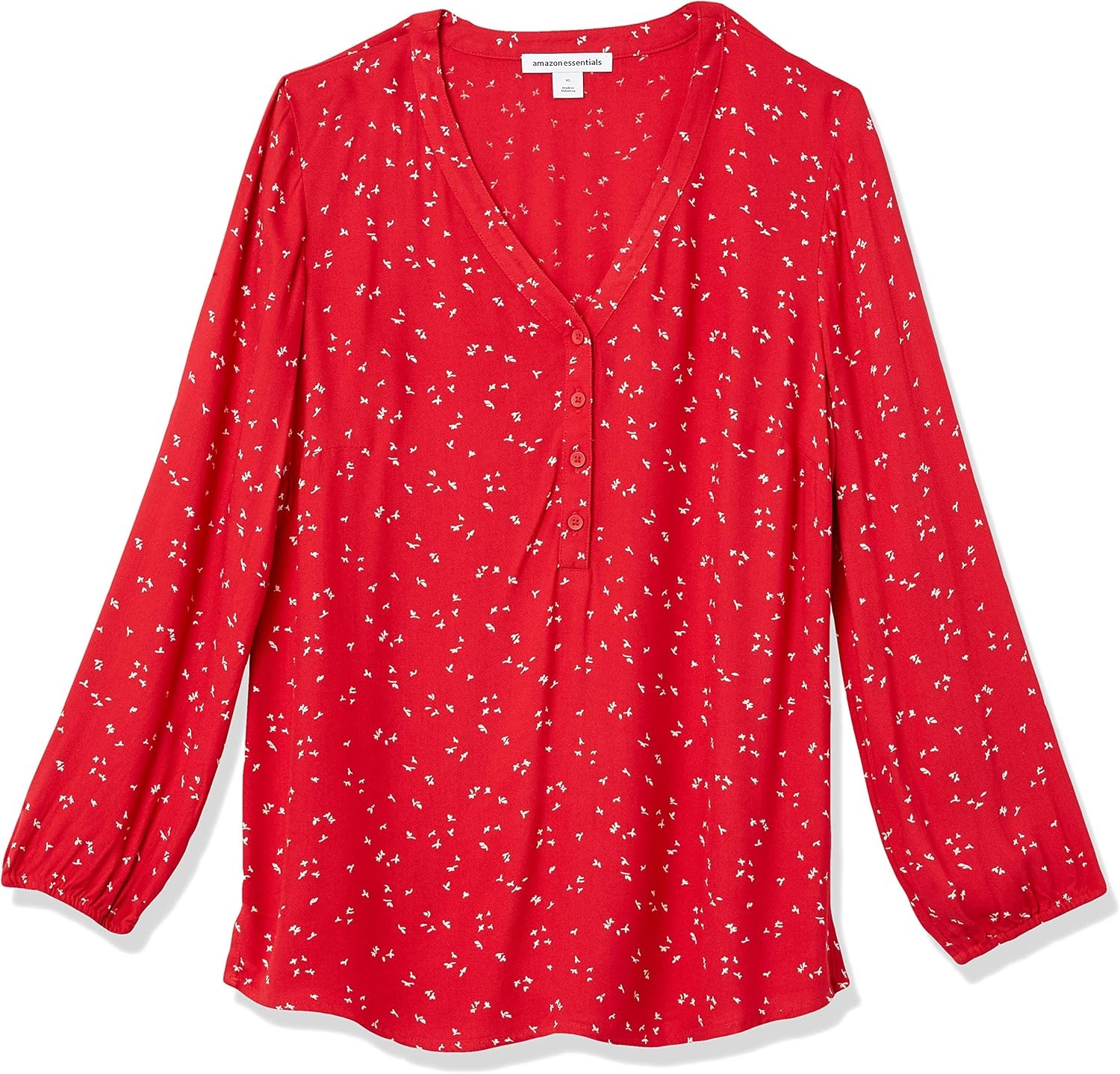 image:imageAmazon Essentials Womens 34 Sleeve Button Popover Shirt LooseFit VNeck Blouse LightweightRed Leaf